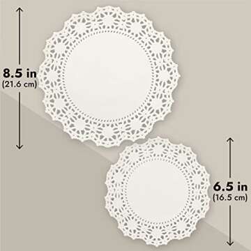 Juvale Round White Paper Doilies Assorted Sizes for Cake, Food, Dessert - Lace Paper Placemats for Crafts, Plates, Party Table, Wedding (6.5, 8.5, and 10.5 Inch) 150 Pack