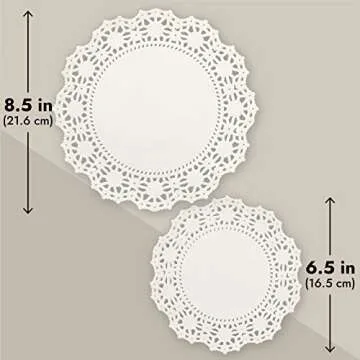 Juvale Round White Paper Doilies Assorted Sizes for Cake, Food, Dessert - Lace Paper Placemats for Crafts, Plates, Party Table, Wedding (6.5, 8.5, and 10.5 Inch) 150 Pack
