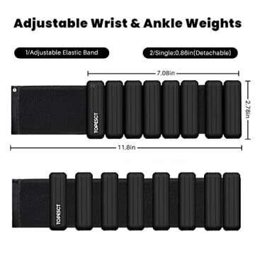 TOPESCT Adjustable Wrist Weights - Set of 2 (1lb Each) | Wearable Wrist & Ankle Weights Bracelet for Yoga, Dance, Barre, Pilates, Cardio, Aerobics, Walking (1lb/each, Black)
