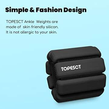 TOPESCT Adjustable Wrist Weights - Set of 2 (1lb Each) | Wearable Wrist & Ankle Weights Bracelet for Yoga, Dance, Barre, Pilates, Cardio, Aerobics, Walking (1lb/each, Black)