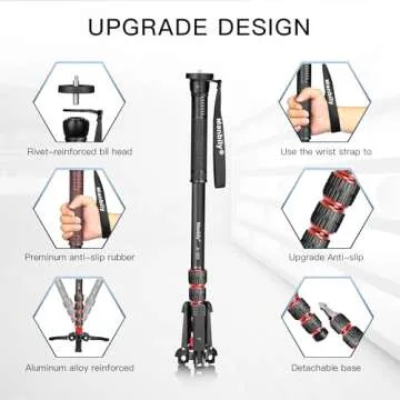 Manbily Extendable Camera Aluminum Monopod with Feet,Portable Travel Monopod with Removable Tripod Stand Base for DSLR Canon Nikon Sony Video Camcorder,5 Sections up to 67-in,Max Load 15.5 Lbs（A-222）