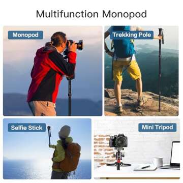 Manbily Extendable Camera Aluminum Monopod with Feet,Portable Travel Monopod with Removable Tripod Stand Base for DSLR Canon Nikon Sony Video Camcorder,5 Sections up to 67-in,Max Load 15.5 Lbs（A-222）