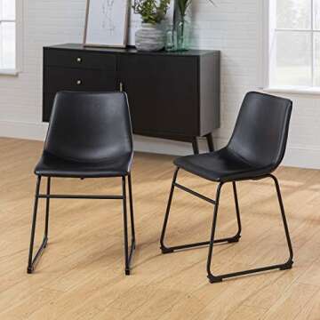 Walker Edison Douglas Urban Industrial Faux Leather Armless Dining Chairs, Set of 2, Black