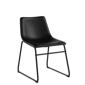Walker Edison Douglas Urban Industrial Faux Leather Armless Dining Chairs, Set of 2, Black