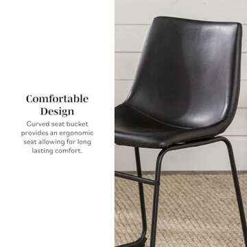 Walker Edison Douglas Urban Industrial Faux Leather Armless Dining Chairs, Set of 2, Black