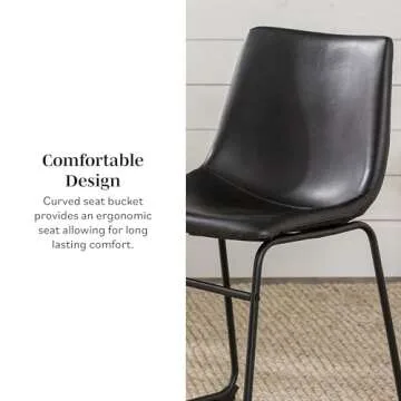 Walker Edison Douglas Urban Industrial Faux Leather Armless Dining Chairs, Set of 2, Black