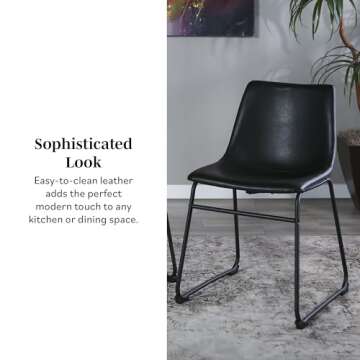 Walker Edison Douglas Urban Industrial Faux Leather Armless Dining Chairs, Set of 2, Black