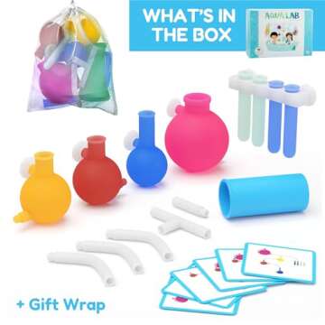 Aqualab Bath Toys for Kids Ages 4-8 - Science Themed Wall Suction Silicone Bath Toy – Includes Beaker, Flasks, and Test Tubes