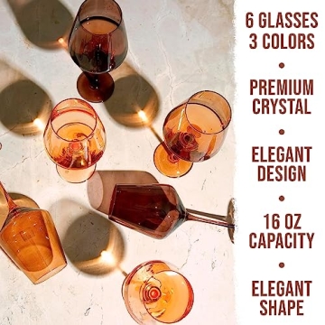 Hand-Blown Colored Wine Glasses Set of 6 - Venus Collection