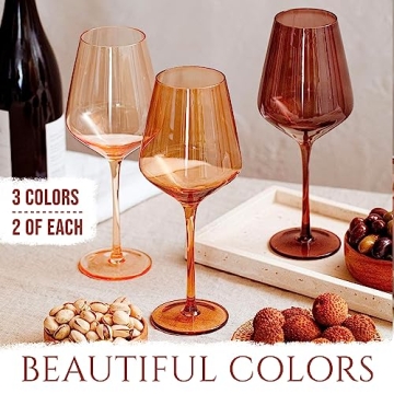 Hand-Blown Colored Wine Glasses Set of 6 - Venus Collection