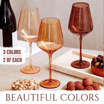 Hand-Blown Colored Wine Glasses Set of 6 - Venus Collection