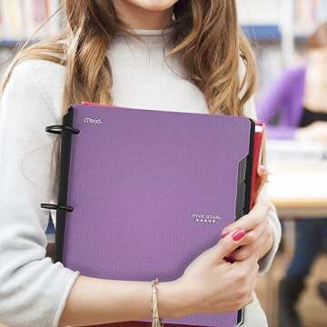Five Star Flex Refillable Notebook + Study App, College Ruled Paper, 1-1/2 Inch TechLock Rings, Pockets, Tabs and Dividers, 300 Sheet Capacity, Purple (29324AB6)