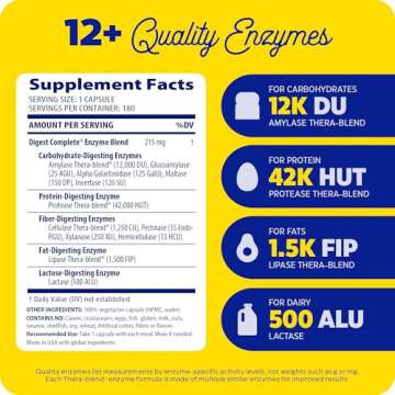 Enzymedica Digest, Full-Range, Everyday Digestive Enzymes, Offers Fast-Acting Gas & Bloating Relief, 180 Count (FFP)
