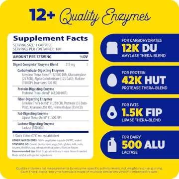 Enzymedica Digest, Full-Range, Everyday Digestive Enzymes, Offers Fast-Acting Gas & Bloating Relief, 180 Count (FFP)