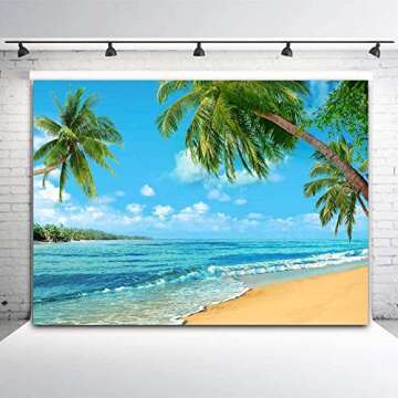 Summer Island Scene Photography Backdrop Beach Sea Palm Hawaiian Themed Birthday Party Banner Decora...