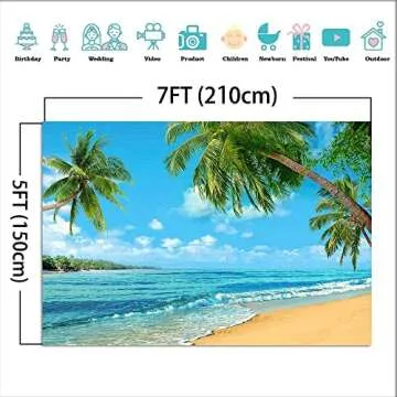 Summer Island Scene Photography Backdrop Beach Sea Palm Hawaiian Themed Birthday Party Banner Decorations Photo Background Vinyl 7x5ft Photo Booths Studio Props Wedding Supplies