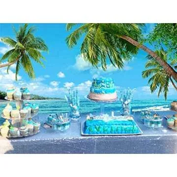Summer Island Scene Photography Backdrop Beach Sea Palm Hawaiian Themed Birthday Party Banner Decorations Photo Background Vinyl 7x5ft Photo Booths Studio Props Wedding Supplies