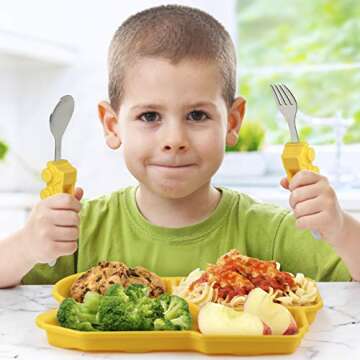 Funwares Yellow Dump Truck Engaging Kids' Dinnerware Set: Durable, Divided Plate, Spoon and Fork Ide...