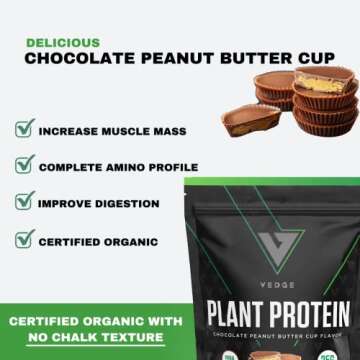 vedge Certified Organic Plant Protein Chocolate Peanut Butter Cup (20 Servings) - Plant-Based Vegan Protein Powder, USDA Organic, Gluten Free, Non Dairy Nutrition Plant Protein