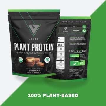 vedge Certified Organic Plant Protein Chocolate Peanut Butter Cup (20 Servings) - Plant-Based Vegan Protein Powder, USDA Organic, Gluten Free, Non Dairy Nutrition Plant Protein