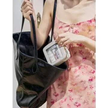 Popvibe Small Cosmetic Bag for Purse Mini Makeup Bag Cute Clear Make Up Pouch for Travel Tiny Leather White Make Up Organizer Case for Backpack Toiletry Bag Waterproof Square Pouch with Zipper