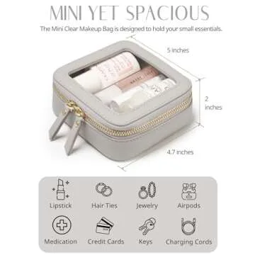 Popvibe Small Cosmetic Bag for Purse Mini Makeup Bag Cute Clear Make Up Pouch for Travel Tiny Leather White Make Up Organizer Case for Backpack Toiletry Bag Waterproof Square Pouch with Zipper