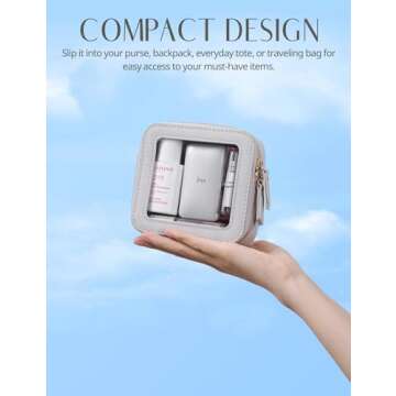 Popvibe Small Cosmetic Bag for Purse Mini Makeup Bag Cute Clear Make Up Pouch for Travel Tiny Leather White Make Up Organizer Case for Backpack Toiletry Bag Waterproof Square Pouch with Zipper