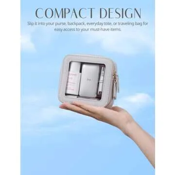 Popvibe Small Cosmetic Bag for Purse Mini Makeup Bag Cute Clear Make Up Pouch for Travel Tiny Leather White Make Up Organizer Case for Backpack Toiletry Bag Waterproof Square Pouch with Zipper