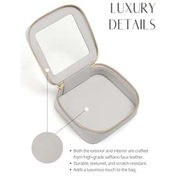 Popvibe Small Cosmetic Bag for Purse Mini Makeup Bag Cute Clear Make Up Pouch for Travel Tiny Leather White Make Up Organizer Case for Backpack Toiletry Bag Waterproof Square Pouch with Zipper