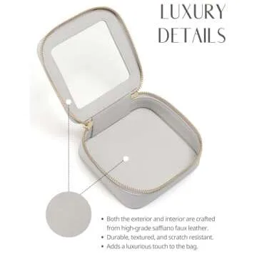 Popvibe Small Cosmetic Bag for Purse Mini Makeup Bag Cute Clear Make Up Pouch for Travel Tiny Leather White Make Up Organizer Case for Backpack Toiletry Bag Waterproof Square Pouch with Zipper