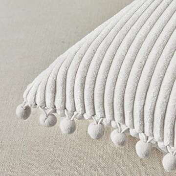 Fancy Homi 2-Pack Cream Corduroy Pom Pom Throw Pillow Covers, 18x18 Inch