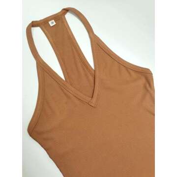 iGENJUN Women Workout Tops Racerback Tank Tops Basic Cute Summer 2024 V Neck Going Out Slim Fit Yoga Gym Ribbed Sleeveless Shirts Clothes Fashion,S,Chocolate
