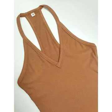 iGENJUN Women Workout Tops Racerback Tank Tops Basic Cute Summer 2024 V Neck Going Out Slim Fit Yoga Gym Ribbed Sleeveless Shirts Clothes Fashion,S,Chocolate