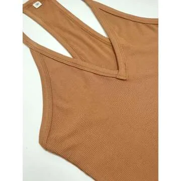 iGENJUN Women Workout Tops Racerback Tank Tops Basic Cute Summer 2024 V Neck Going Out Slim Fit Yoga Gym Ribbed Sleeveless Shirts Clothes Fashion,S,Chocolate