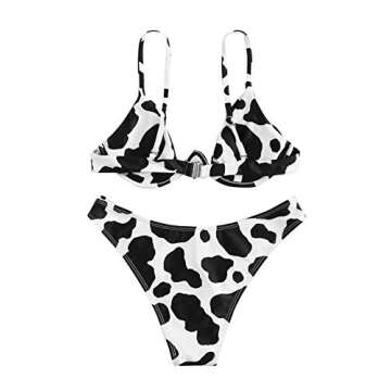 SweatyRocks Women's Sexy Bathing Suits Spaghetti Strap Floral Bikini Set Underwire Swimsuit Cow Small