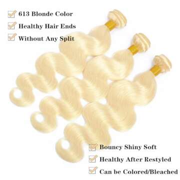 ROYAL IMPRESSION 613 Bundles Human Hair 16" 18" 20" 300 12A Grade 613 Blonde Body Wave Human Hair 3 ...