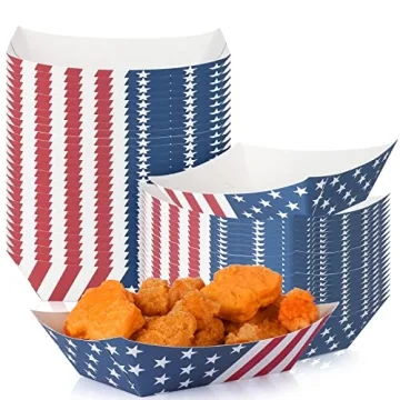 Patriotic Paper Food Trays 100 Pcs - Perfect for 4th of July & Patriotic Events