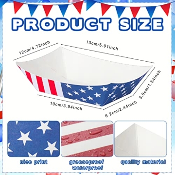 100 Patriotic Paper Food Trays for 4th of July Parties