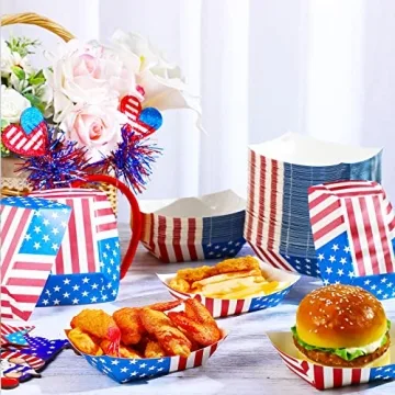 100 Patriotic Paper Food Trays for 4th of July Parties