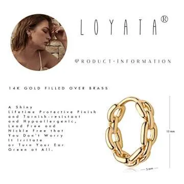 LOYATA Gold Plated Hoop Earrings - Elegant Jewelry Gift for Women