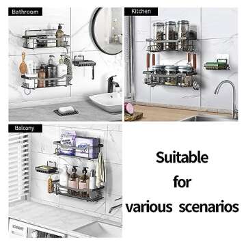 BATHDESIGN Shower Caddy Shelves Organizer Rack, 3 Pack Shower Caddy with Soap Holder, Shower Shelves for Inside Shower, No Drilling Wall Mounted Self Adhesive Shower Shelves, Matte Black