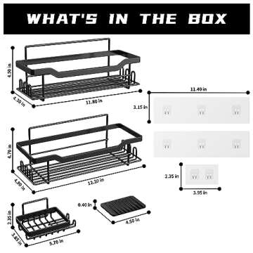 BATHDESIGN Shower Caddy Shelves Organizer Rack, 3 Pack Shower Caddy with Soap Holder, Shower Shelves for Inside Shower, No Drilling Wall Mounted Self Adhesive Shower Shelves, Matte Black