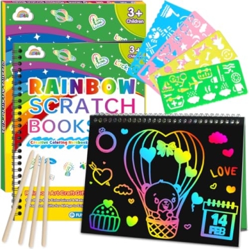 ZMLM Scratch Paper Art Craft Gift: 2 Pack Rainbow Scratch Set for Kids Ages 4-8 Drawing Coloring Cra...