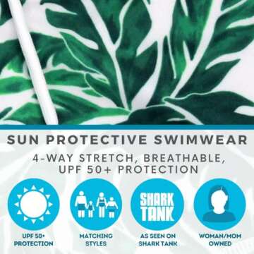 SwimZip Shorties - UPF 50+ Swim Shorts - Baby, Toddler, and Kids - Boys or Girls Palm Leaf