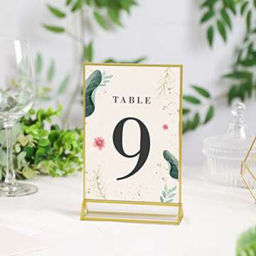 Elegant UNIQOOO Acrylic Sign Holders with Golden Border | 4x6 Inches, Pack of 12, Perfect for Events...