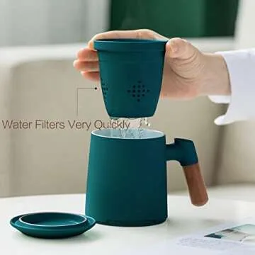Elegant ZENS Tea Infuser Mug with Wood Handle