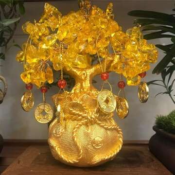 BAEKZ Crystal Bonsai Citrine Tree Money Tree Feng Shui Decoration Blessing Bag Potted Plant (Golden Yellow)