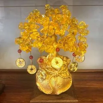 BAEKZ Crystal Bonsai Citrine Tree Money Tree Feng Shui Decoration Blessing Bag Potted Plant (Golden Yellow)