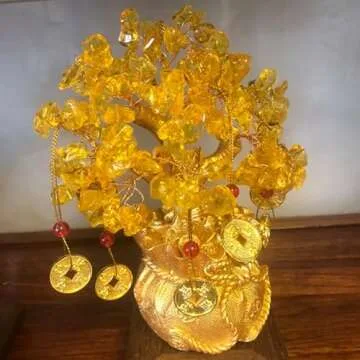 BAEKZ Crystal Bonsai Citrine Tree Money Tree Feng Shui Decoration Blessing Bag Potted Plant (Golden Yellow)