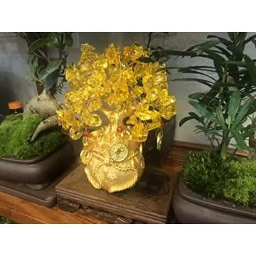 BAEKZ Crystal Bonsai Citrine Tree Money Tree Feng Shui Decoration Blessing Bag Potted Plant (Golden Yellow)